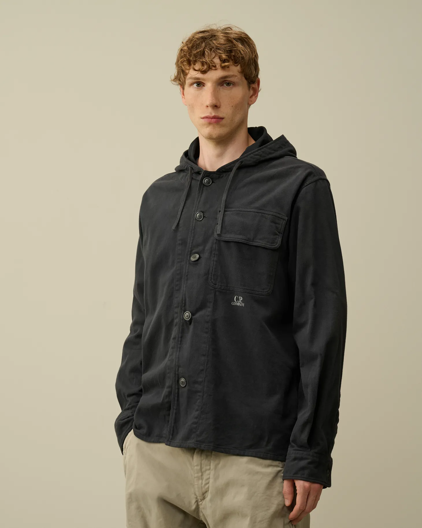 Armored Stretch Satin Hooded Buttoned Overshirt<C.P. Company Hot