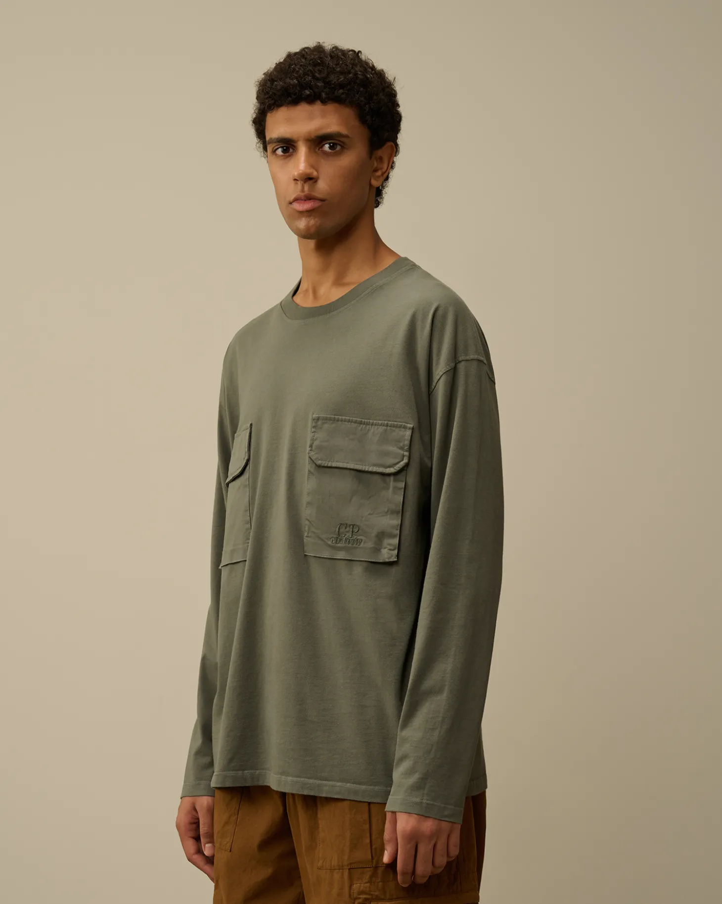 Brushed Jersey Mixed Boxy Longsleeve T-Shirt<C.P. Company Clearance