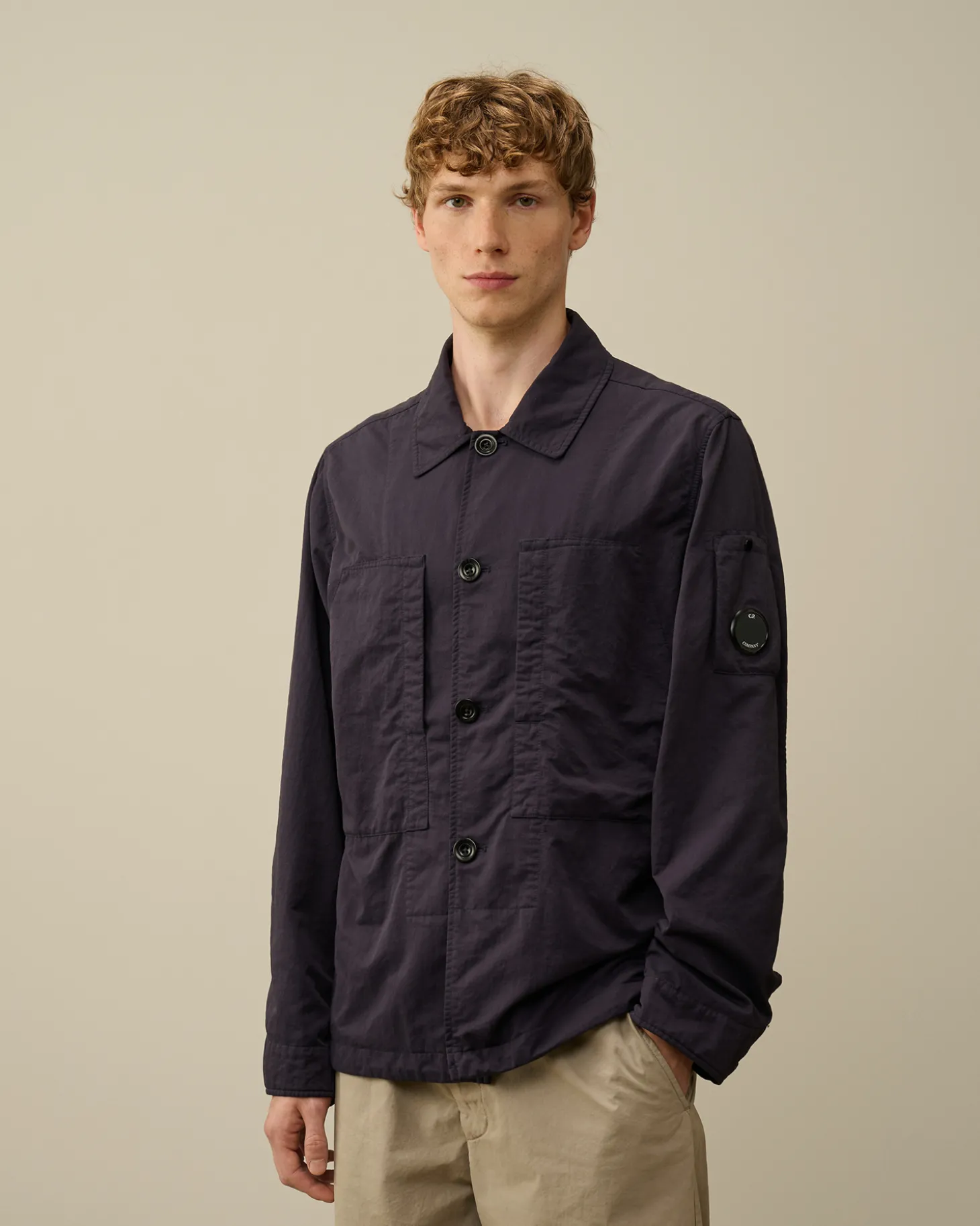 Diagonal Flatt Nylon Buttoned Overshirt<C.P. Company Outlet