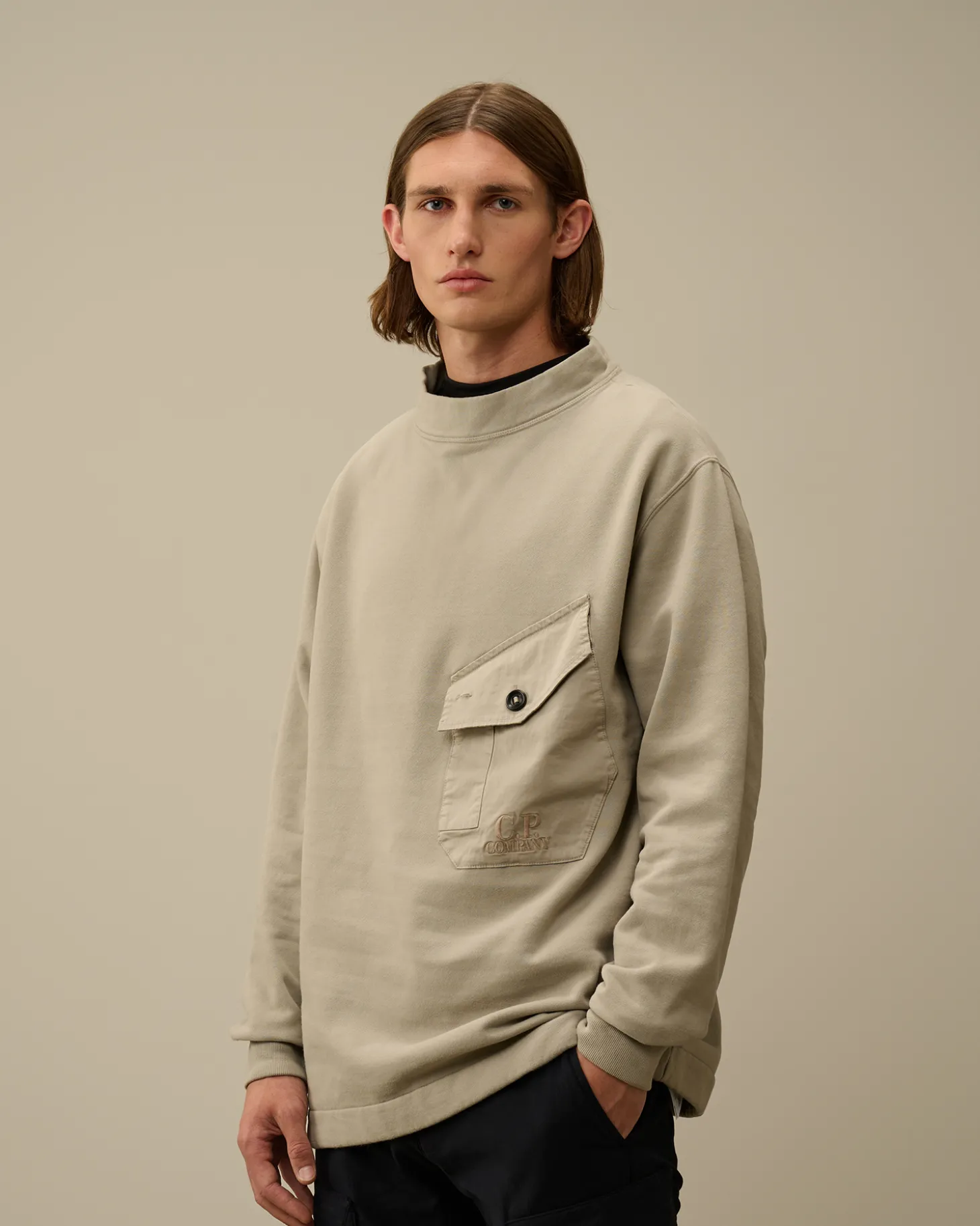 Diagonal Fleece Mixed Funnel Neck Sweatshirt<C.P. Company Cheap