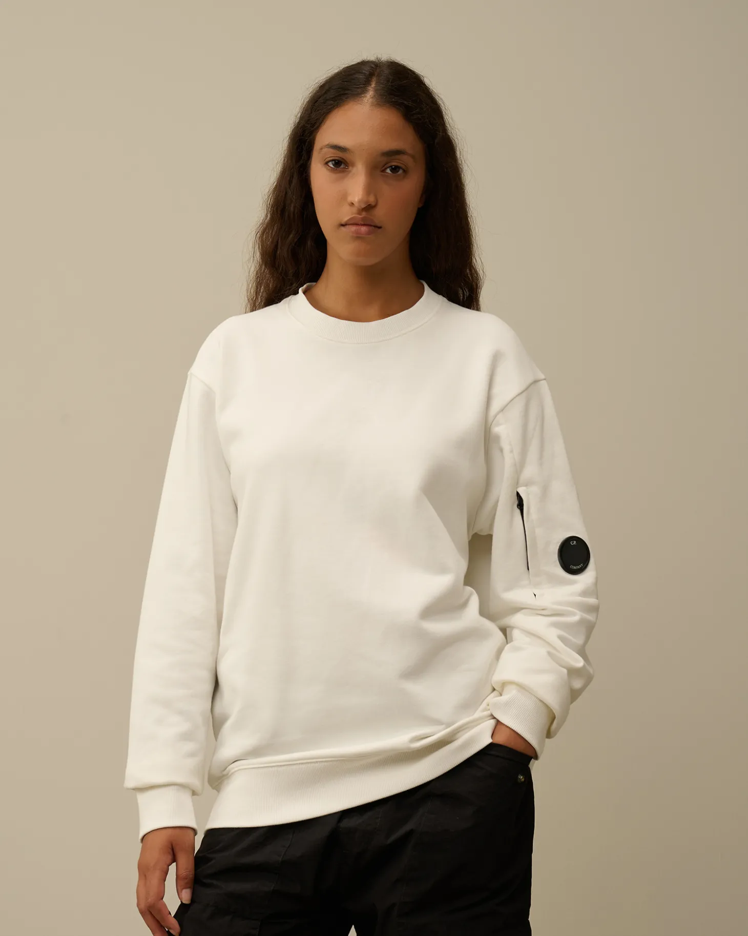 Diagonal Raised Fleece Crew Neck Lens Sweatshirt<C.P. Company Best