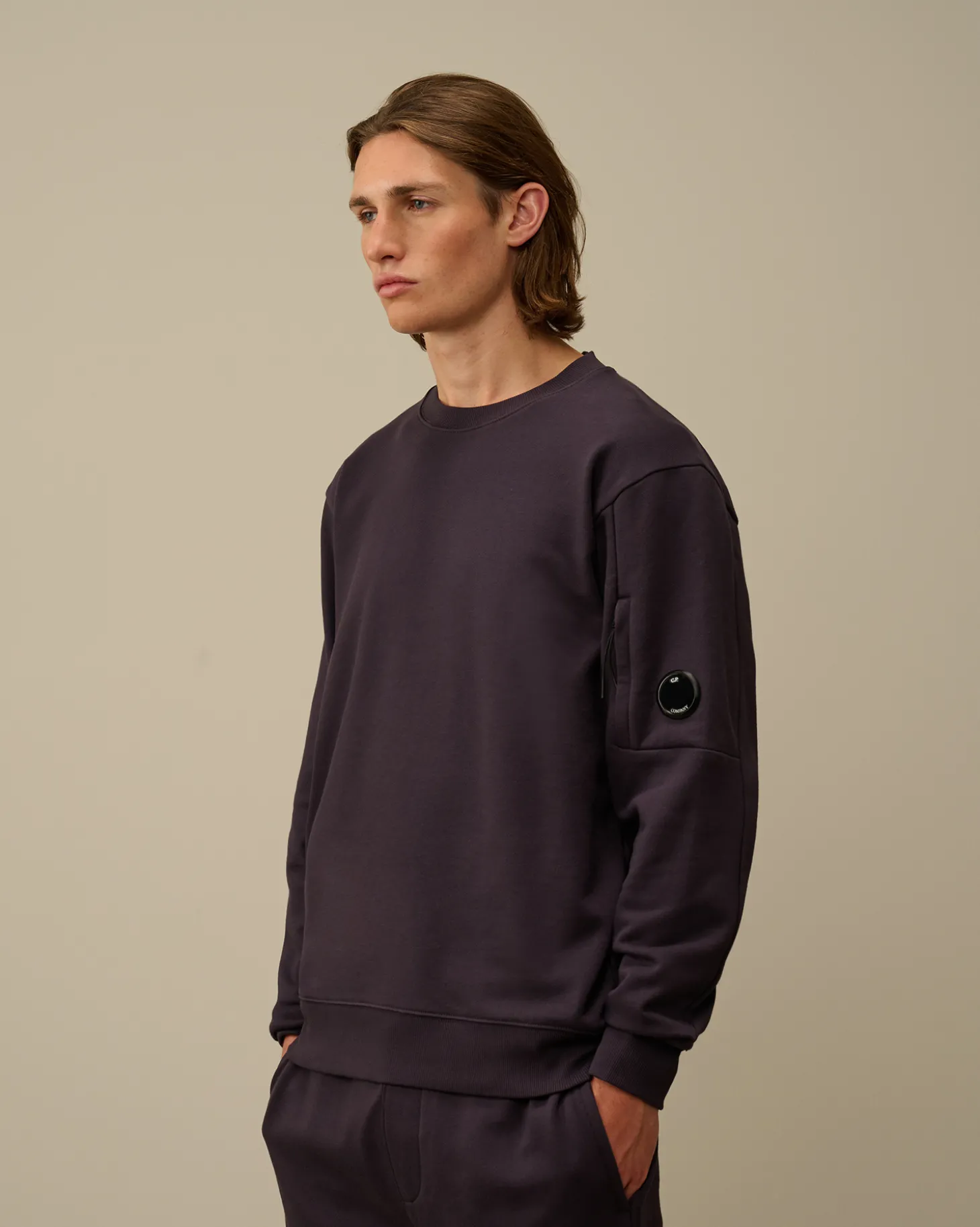 Diagonal Raised Fleece Crew Neck Lens Sweatshirt<C.P. Company Cheap