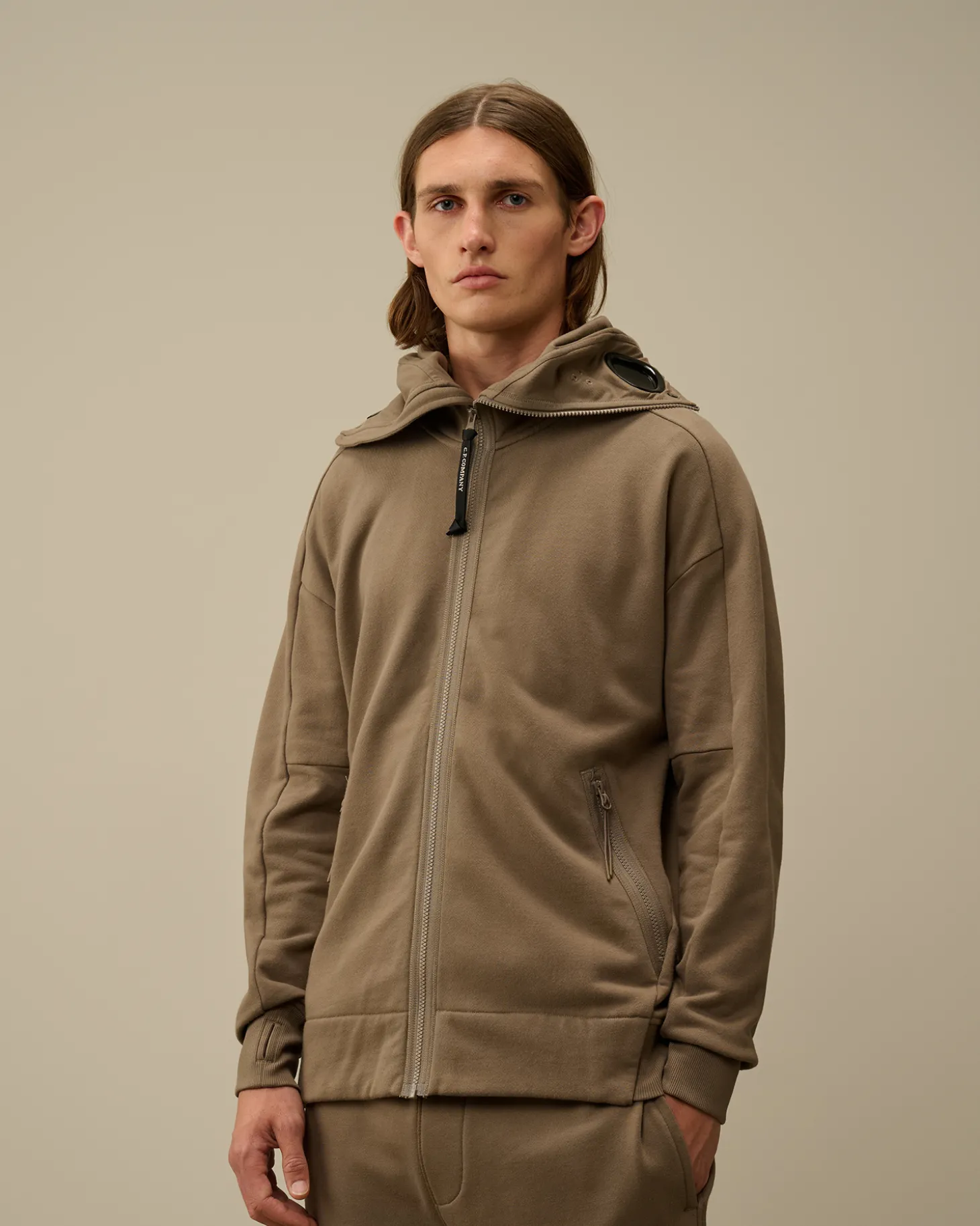 Diagonal Raised Fleece Explorer Zipped Hooded Sweatshirt<C.P. Company New