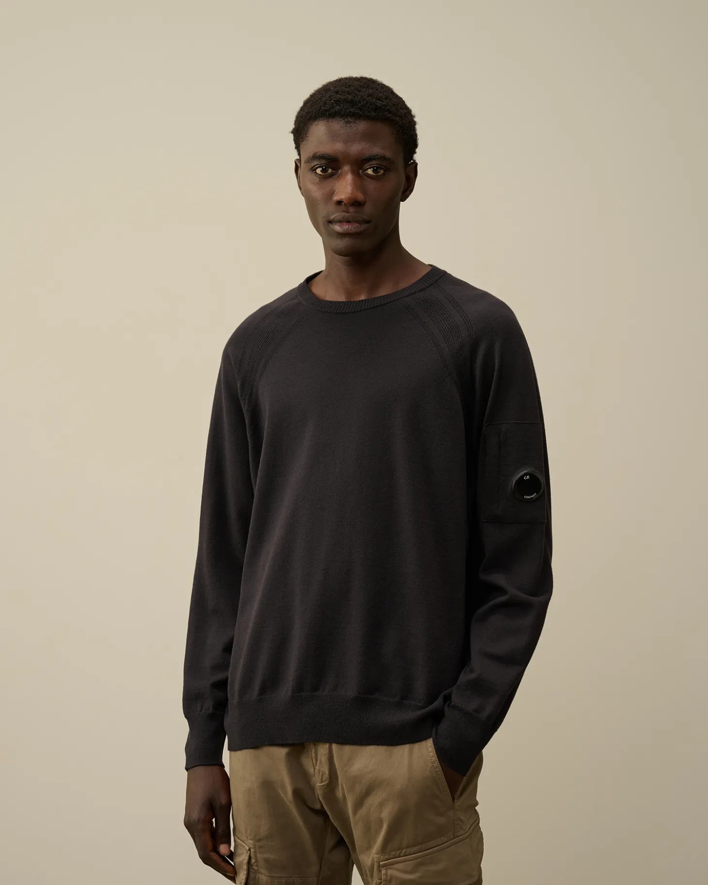 Extra Fine Merino Wool Crew Neck Stitched Knit<C.P. Company Store