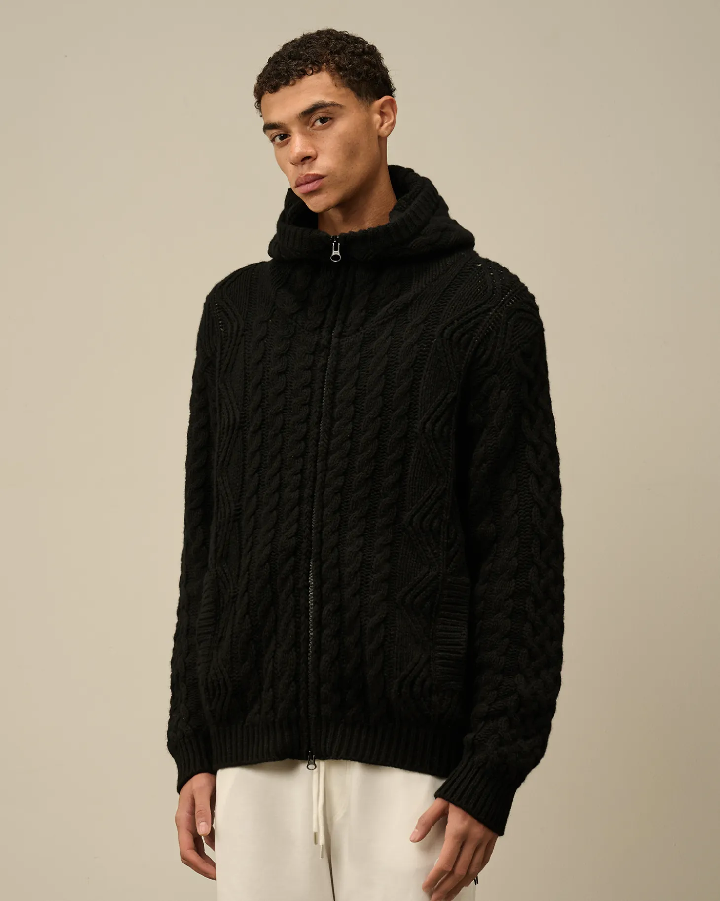 Lambswool Hooded Zipped Logo Knit<C.P. Company Shop