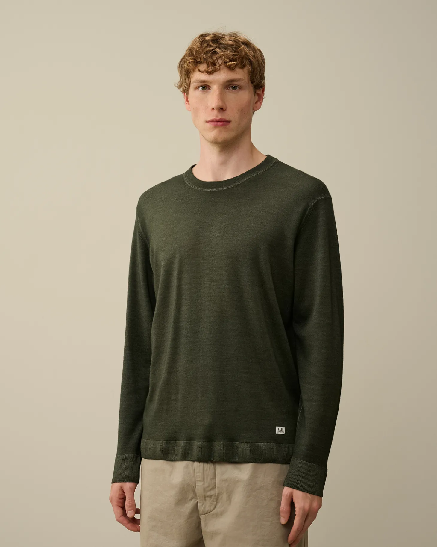 Merino Wool Fast Dyed Crew Neck Logo Knit<C.P. Company Store