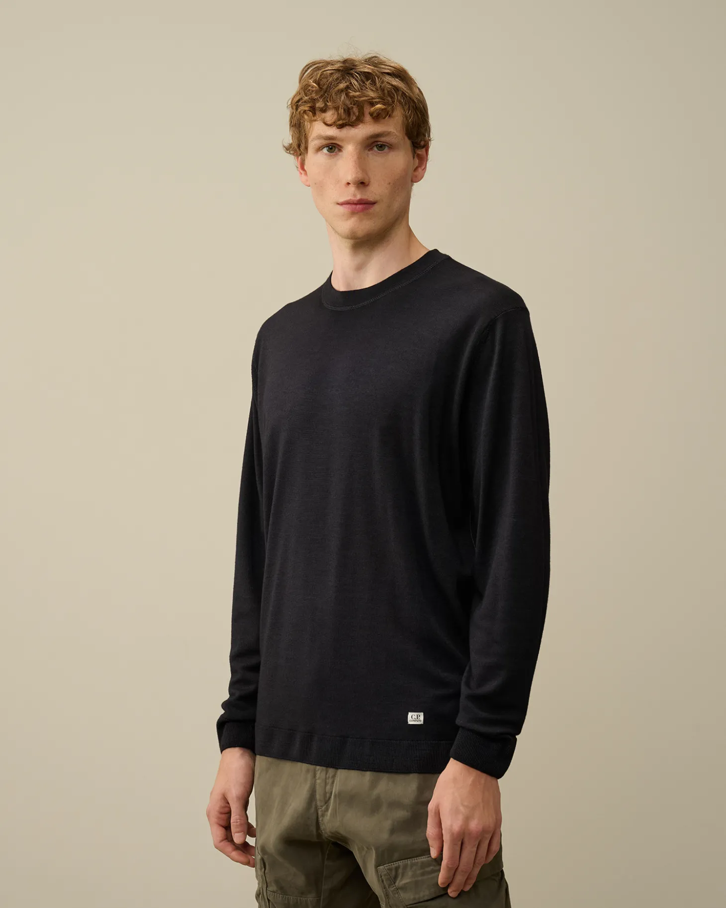 Merino Wool Fast Dyed Crew Neck Logo Knit<C.P. Company Discount