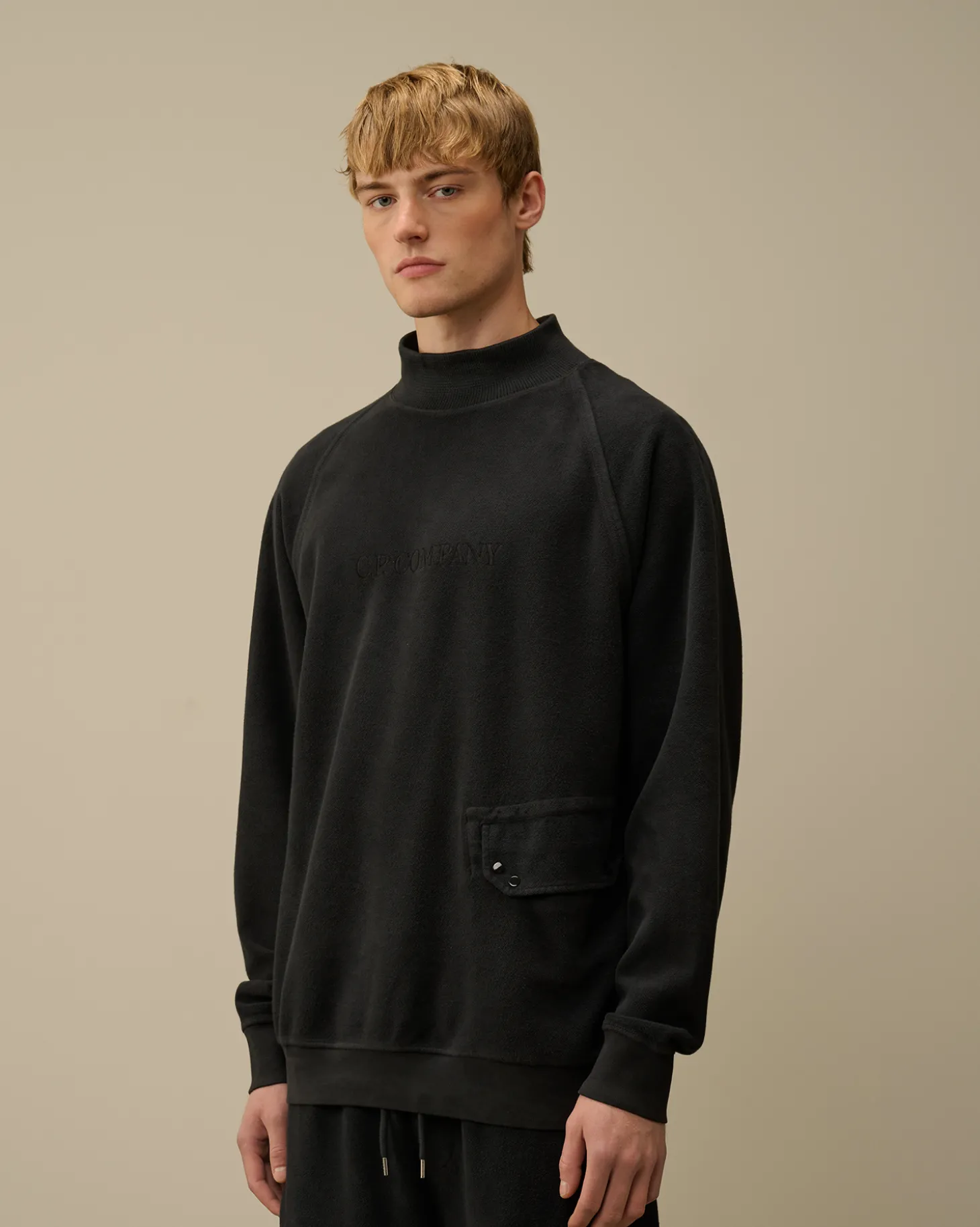 Reverse Brushed & Emerized Diagonal Fleece Funnel Neck Sweatshirt<C.P. Company Best