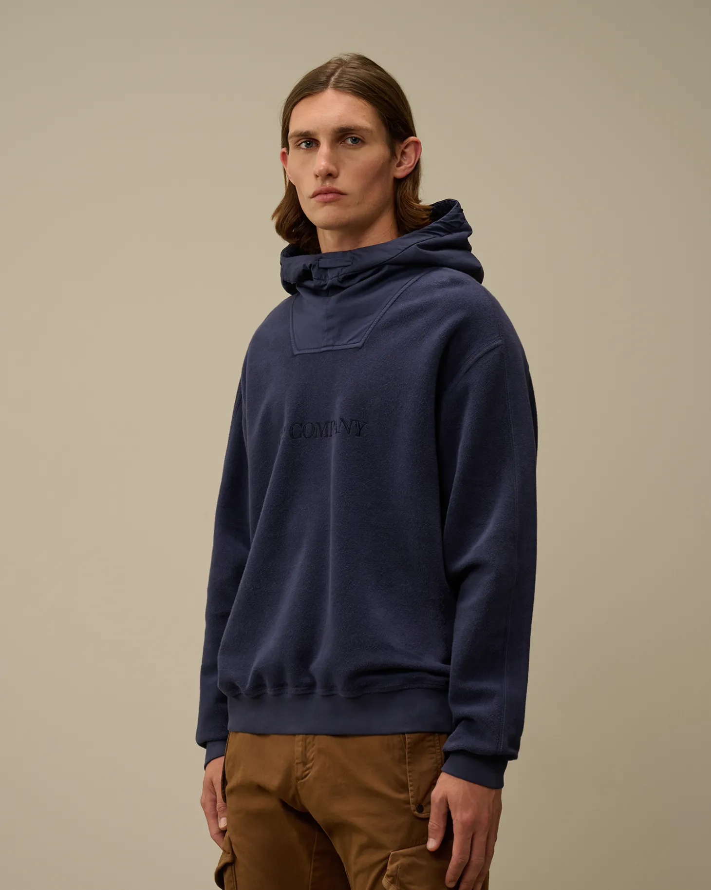 Reverse Brushed & Emerized Diagonal Fleece Mixed Hooded Sweatshirt<C.P. Company Cheap