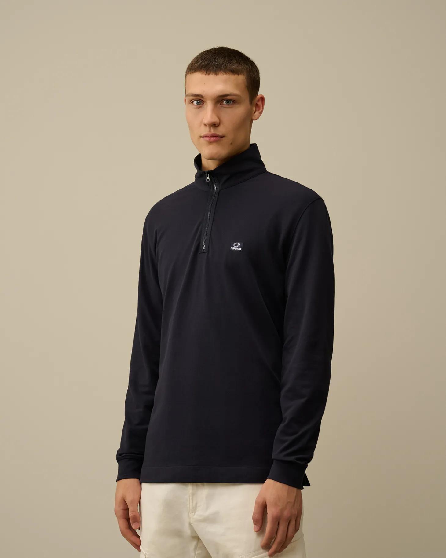 Stretch Piquet Longsleeve Zipped Polo<C.P. Company Sale