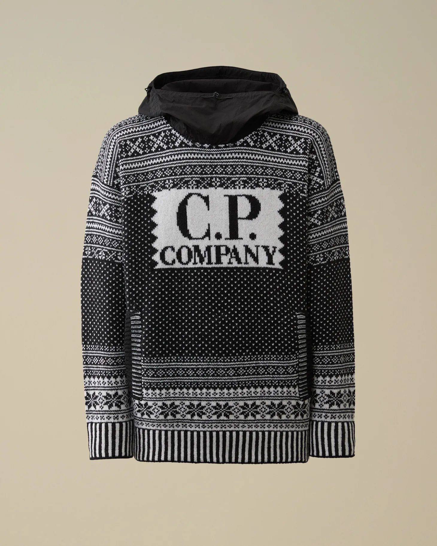 Wool Jacquard Mixed Hooded Logo Knit<C.P. Company Shop