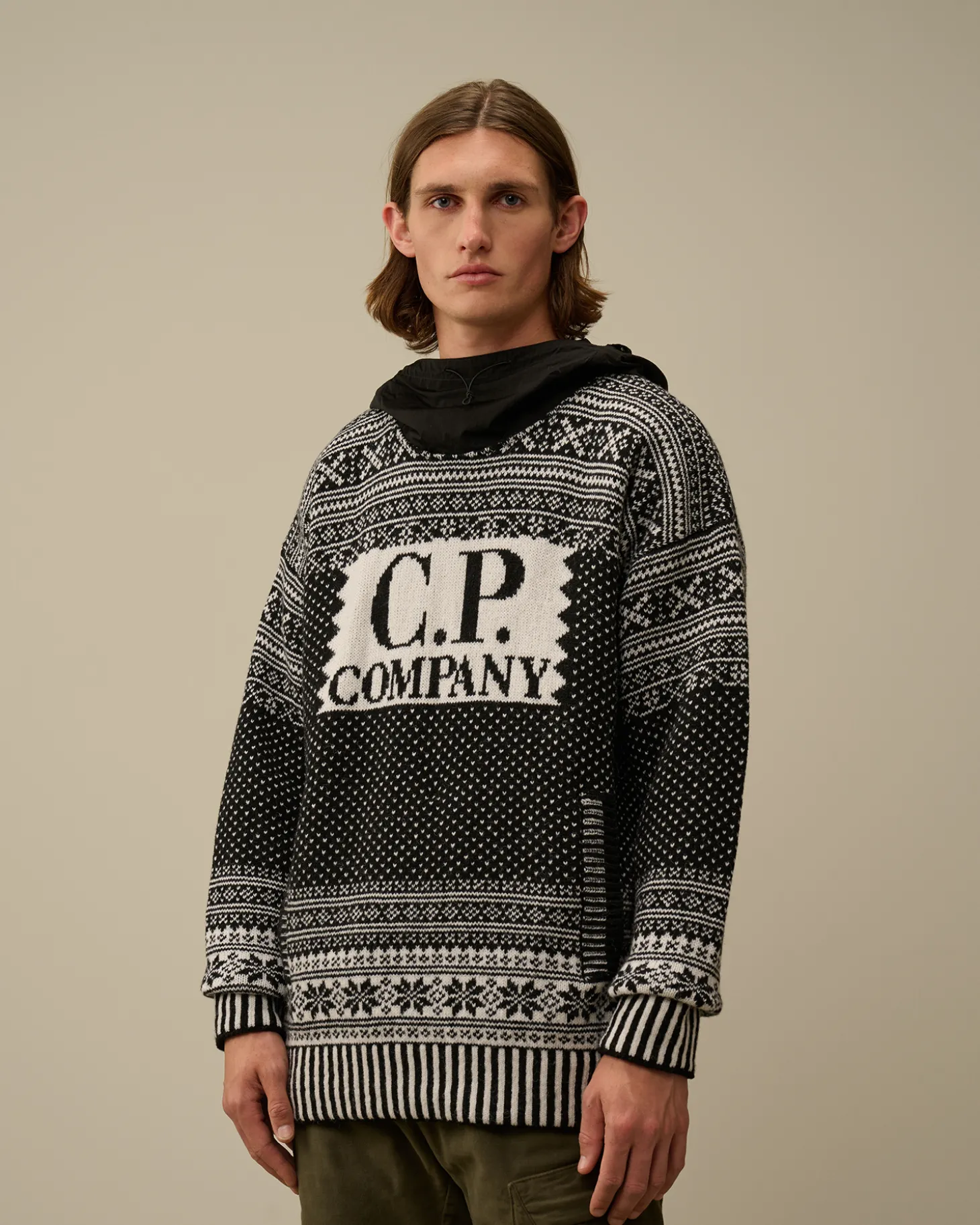 Wool Jacquard Mixed Hooded Logo Knit<C.P. Company Shop